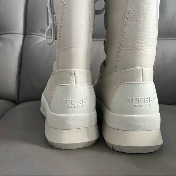 New Sperry Kittery Winter White/Ivory waterproof leather boots Size 8.5 - Picture 6 of 10